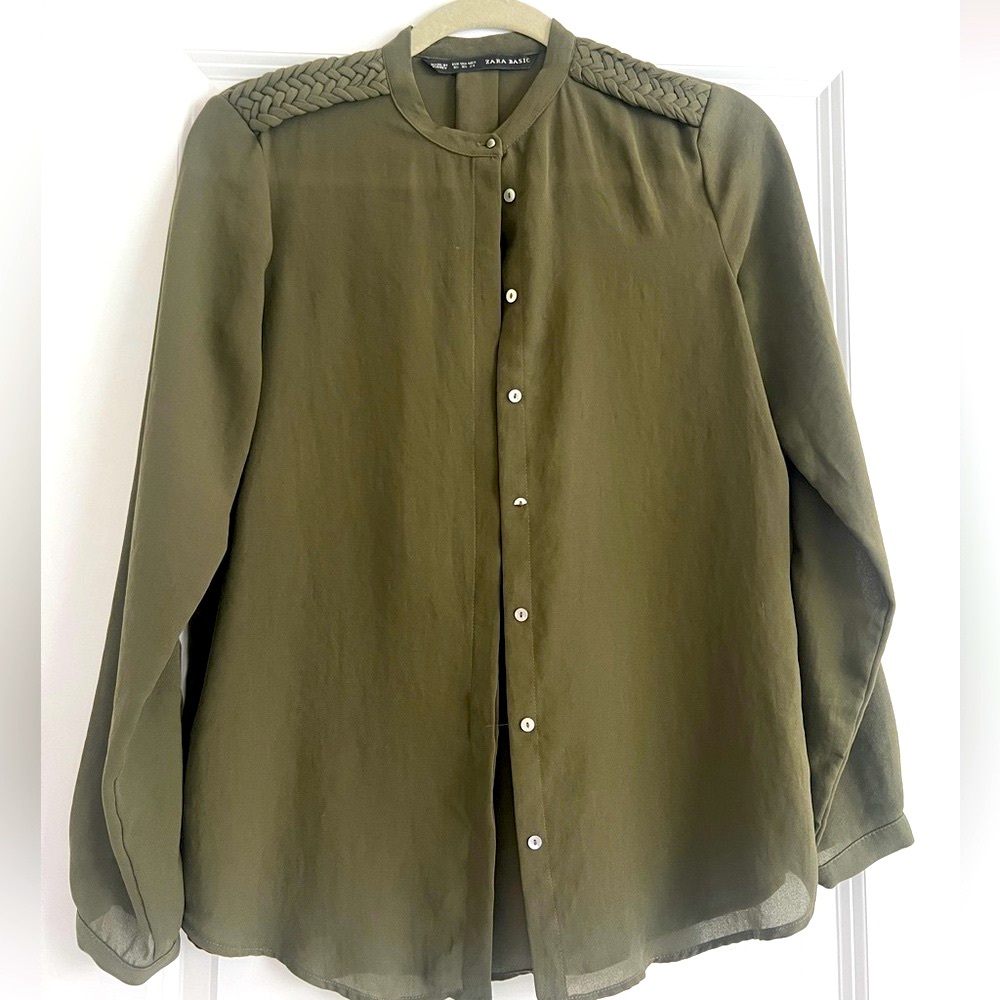 Zara army green button up -chiffon like material